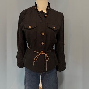 WHBM Utility Jacket Black Petite 2P Drawstring Waist Safari Style NWT